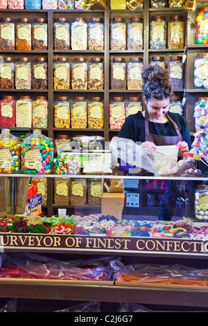 Interior with shop assistant and jars of traditional sweets, Olde Sweet ...