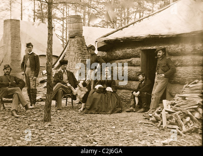 Brandy Station, Va. Officers and a lady at headquarters of 1st Brigade, Horse Artillery Stock Photo