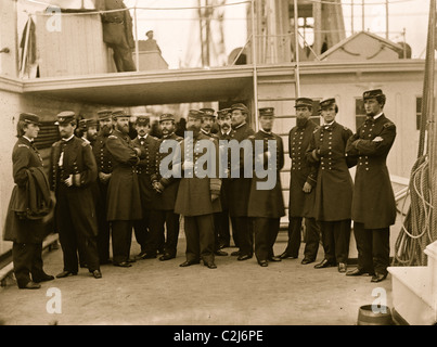 Hampton Roads, Va. Rear Admiral David D. Porter and staff aboard his flagship, U.S.S. Malvern Stock Photo