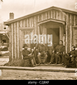 City Point, Virginia. Lt. Col. Ely S. Parker (Gen. Grant's military secretary), Gen. John A. Rawlins, Chief of Staff and others at Grant's headquarters Stock Photo
