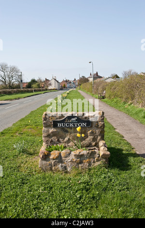 Buxton village sign East Yorks on approach from Bridlington Stock Photo