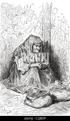 After a  sketch of an old Spanish woman by Gustave Dore. Stock Photo