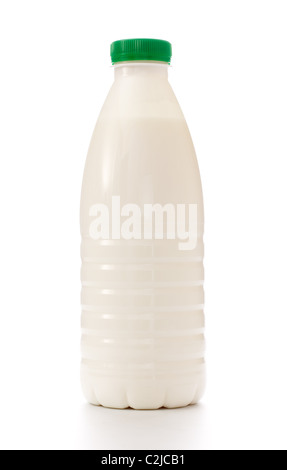 plastic bottle of milk isolated on white Stock Photo