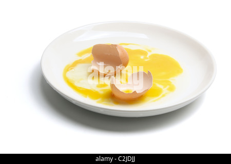 Broken Egg on Plate Stock Photo