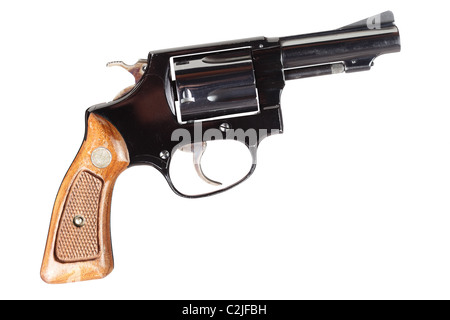 small revolver with signs of use isolated on white Stock Photo
