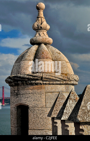 Portugal, Lisbon: Detail of the manueline Tower of Belém Stock Photo