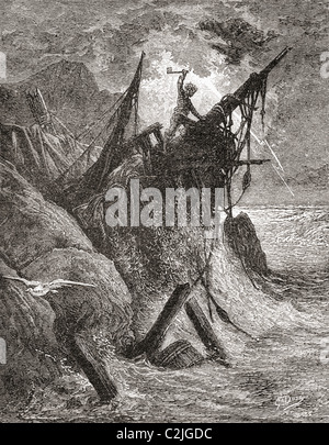 After an original drawing by Gustave Dore for the book The Toilers of the Sea by Victor Hugo. Stock Photo