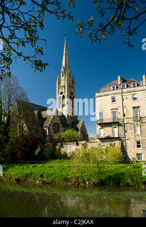 St John the Evangelist Church and River Avon, Bath, Somerset, England, UK. Stock Photo