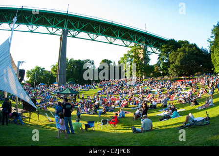 Cathedral Park Jazz Festival in Cathedral Park below the St. Johns Bridge in the St. Johns neighborhood of Portland, Oregon, USA Stock Photo