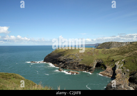 A cave in the cliff at Tintagel, Cornwall, below the castle Stock Photo