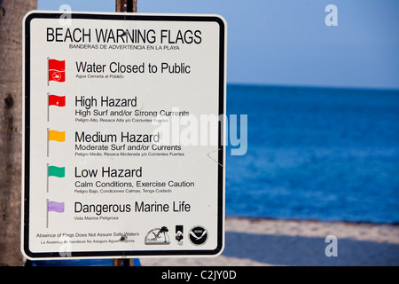 Beach warning sign, Virginia Key Beach Park, Florida, USA Stock Photo