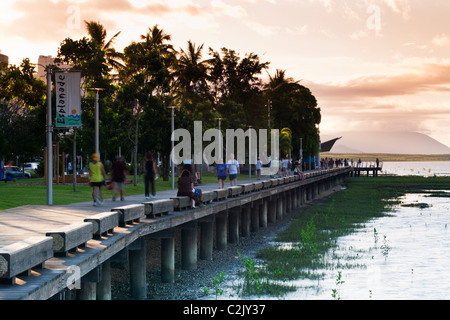 View along the Esplanade boardwalk at dusk. Cairns, Queensland, Australia Stock Photo