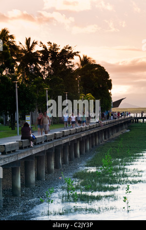 View along the Esplanade boardwalk at dusk. Cairns, Queensland, Australia Stock Photo