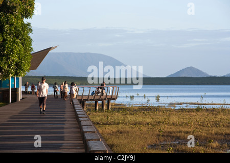 View along the Esplanade boardwalk. Cairns, Queensland, Australia Stock Photo