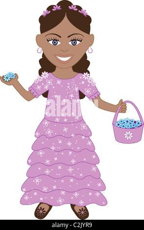 Vector of cute little girl with Flowers and Basket. Stock Photo