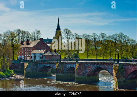 CHESTER, CHESHIRE, UK - APRIL 10, 2011:  The Old Dee Bridge over the River Dee Stock Photo