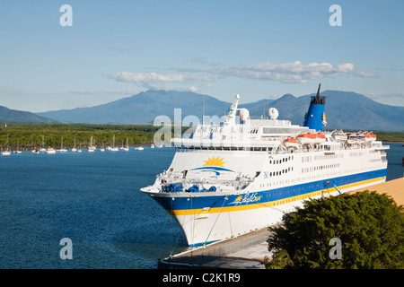 Cruise liner at Trinity Wharf with inlet in background. Cairns, Queensland, Australia Stock Photo