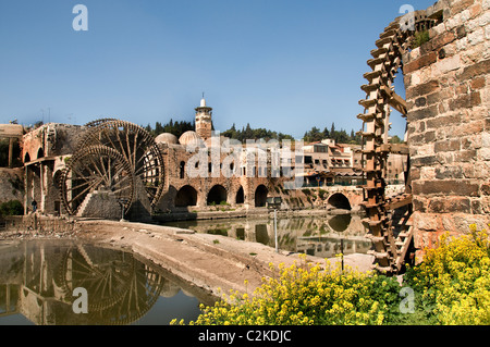 Hama Water Mill Noria 20 meter high Syria Orontes River build in Ottoman Mamluk times Greeks Romans invented the water wheel Stock Photo