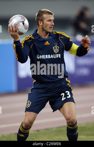 Captain of Los Angeles Galaxy, David Beckham Los Angeles Galaxy play against a joint Shanghai and Hong Kong team in an Stock Photo