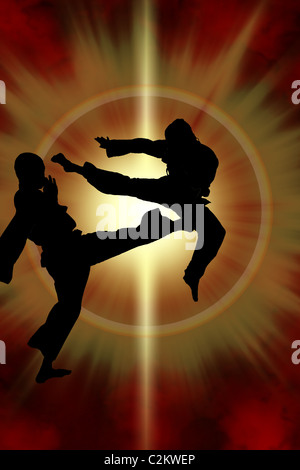 martial arts silhouettes Stock Photo