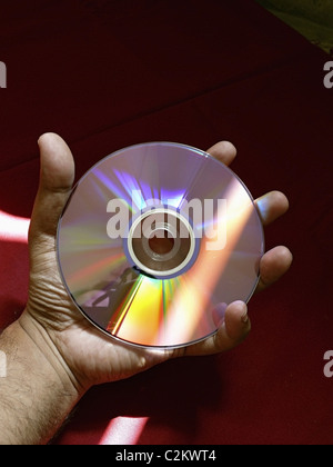 Computer DVD, in human hand Stock Photo