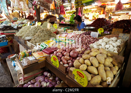 Chillies, fruit, vegetables, meat and fish for sale at the Chow Kit Market in Kuala Lumpur, Malaysia Stock Photo