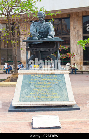 Plaza Cervantes, statue of Miguel de Cervantes Saavedra, Cartagena, Colombia Stock Photo