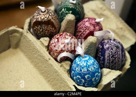 Decorated Easter eggs featuring intricate geometric patterns associated with the Christian holiday of Easter.Czech republic Stock Photo