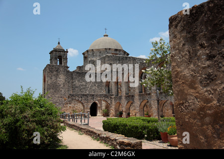 Church at Mission San Jose, part of the San Antonio Missions National Historic Park in Texas, United States Stock Photo