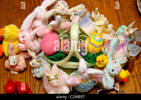 Easter basket table decoration bunnies, ducks, and eggs. St Paul Minnesota MN USA Stock Photo