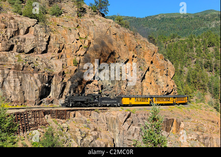 A steam engine, locomotive on the railroad between Durango and Silverton, Colorado, USA. Stock Photo