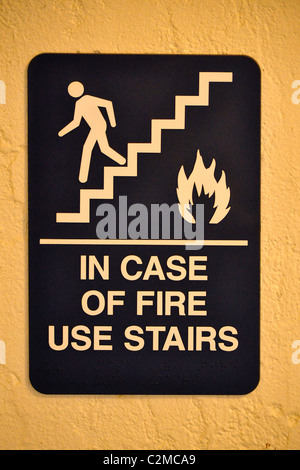 in case of fire signage warning sign Stock Photo