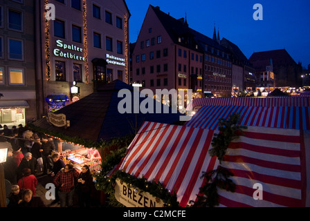 Stalls, Christkindelsmarkt (Christ child's market, Christmas Market), Nuremberg. Stock Photo