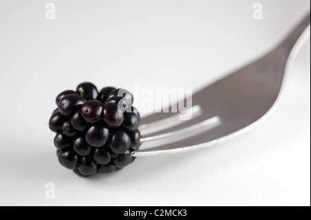 A blackberry fruit on a fork Stock Photo
