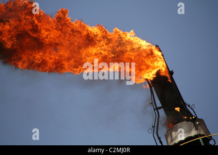 Huge flames leak from a gas pipe Stock Photo