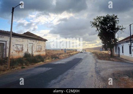 Castilla-la Mancha, road through Alcubillas village. Stock Photo
