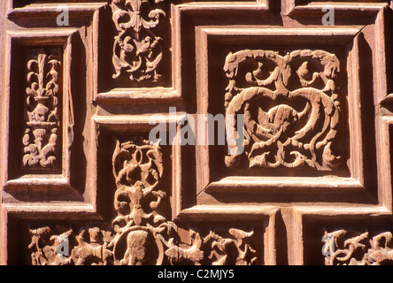 El Camino de Santiago, Leon, sculpted door of the 13th century Cathedral. Stock Photo