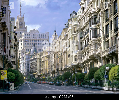 Madrid, Gran Via, 19th century residentials. Stock Photo
