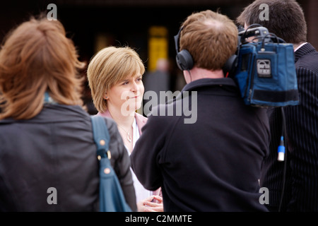 Nicola Sturgeon, Scottish National Party (SNP) deputy leader, is interviewed for television. Stock Photo