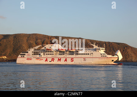 Ferry ship Armas in the port of Los Cristianos, Tenerife Spain. Stock Photo