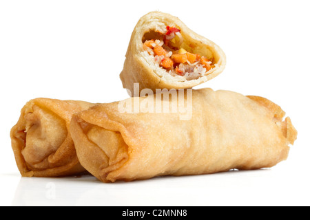 Spring Roll also known as Egg Roll isolated on white. Stock Photo