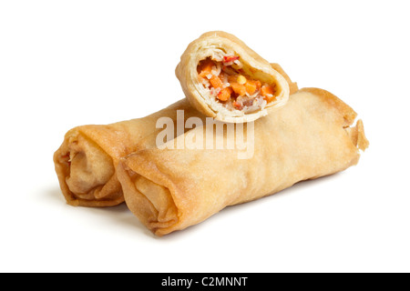 Spring Roll also known as Egg Roll isolated on white. Stock Photo
