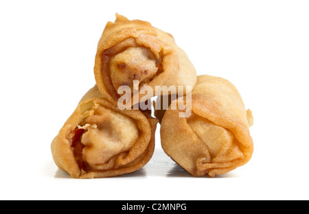 Spring Roll also known as Egg Roll isolated on white. Stock Photo