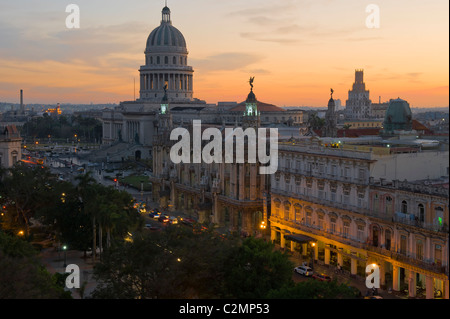 Capitolio Nacional and Gran Teatro at night, Havana old City, Cuba Stock Photo