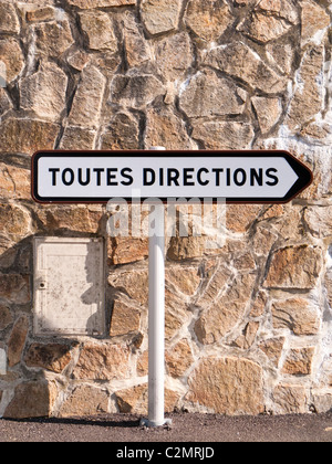 French road sign. Traffic sign to all directions, Toutes Directions for all traffic in a town. Directional signs, France, Europe Stock Photo