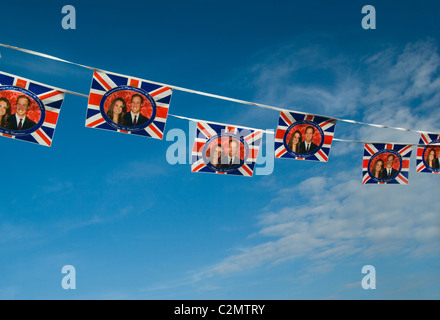 Royal wedding bunting flags, featuring Union Jack, British / uk flag and a picture of William and Kate. Stock Photo