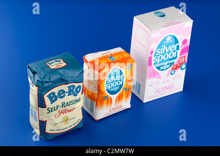 Three bagged and boxed baking products. Stock Photo