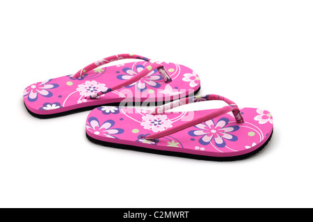 Summer Sandals, Pink Flip Flops, Flowers, Floral Design, Floral Print Stock Photo