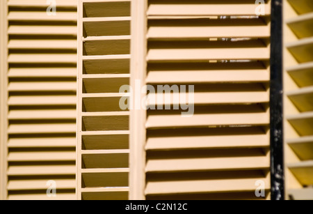 Close up of wooden window shutters on a building at the Open Air Museum in Arnhem, the Netherlands Stock Photo