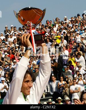 Rafael Nadal made history as he claimed his seventh successive Monte Carlo Masters title with a 6-4 7-5 victory over David Ferre Stock Photo